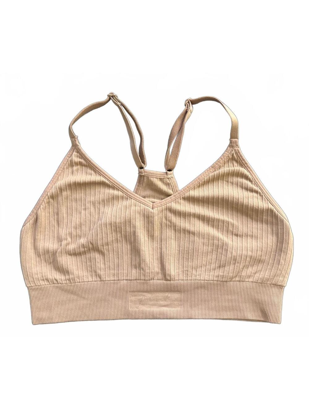 Pink Active Beige Ribbed Sports Bra Size Medium
